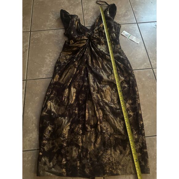 NWT Maggy London 8 Metallic Gold Brown V Neck Sheath Stretch Dress - Picture 5 of 6